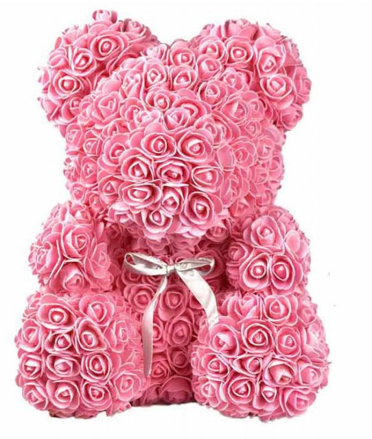 Αρκουδάκι από ροζ τριαντάφυλλα 25cm - V053